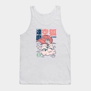 Retro Japanese Kuko Sky Fox Yokai Illustration | Japanese Folklore Creatures Tank Top